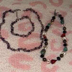 Vibrant Beaded Necklace Set with Purple necklace and anklet
